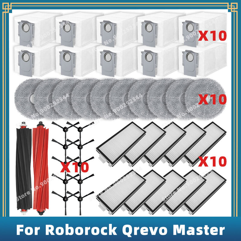 Compatible For Roborock Qrevo Master / V20 / P10S Pro Replacement Parts Accessories Main Side Brush Filter Mop Cloth Dust Bag