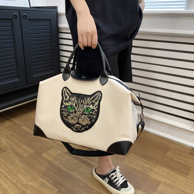 2024 New Embroidered Large Capacity Travel Women Travel Bags Women Cute Shoulder Handbag Bento Luggage Bag Men's Fitness Bag