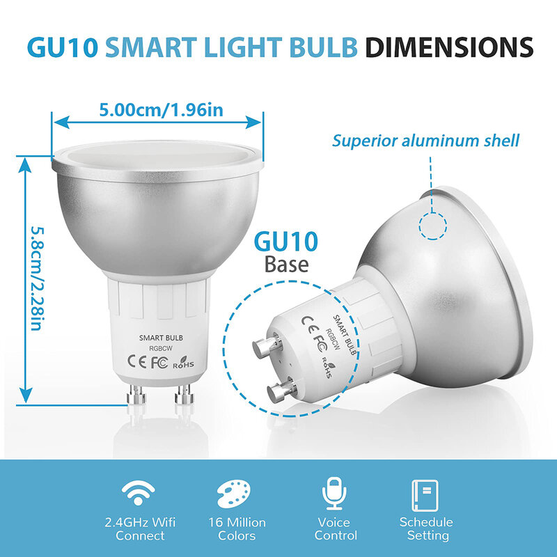 زيجبي GU10 LED لمبات الإضاءة تويا الذكية مصباح RGB + WW + CW 5 واط عكس الضوء Led المسار ضوء لمبة يعمل مع أليكسا جوجل المنزل smartthing