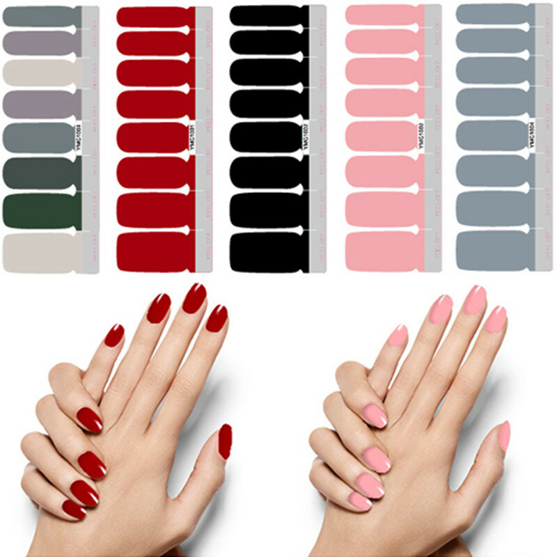 Kwaliteit Full Cover Zelfklevende Nail Stickers Rood/Zwart/Wit/Blauw/Roze Nail Wraps Elegante Effen kleur Nail Decals