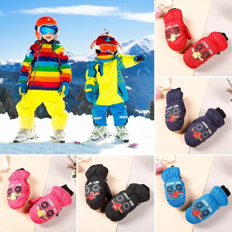 Luvas de esqui para desenhos animados infantis, antiderrapantes, à prova de vento, grossas, quentes, impermeáveis, luvas esportivas para 2-5 anos, inverno