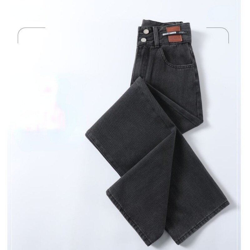 Pantalones vaqueros negros de manga recta para mujer, pantalón holgado de cintura alta, adelgazante, talla grande, novedad de primavera y otoño, 2023