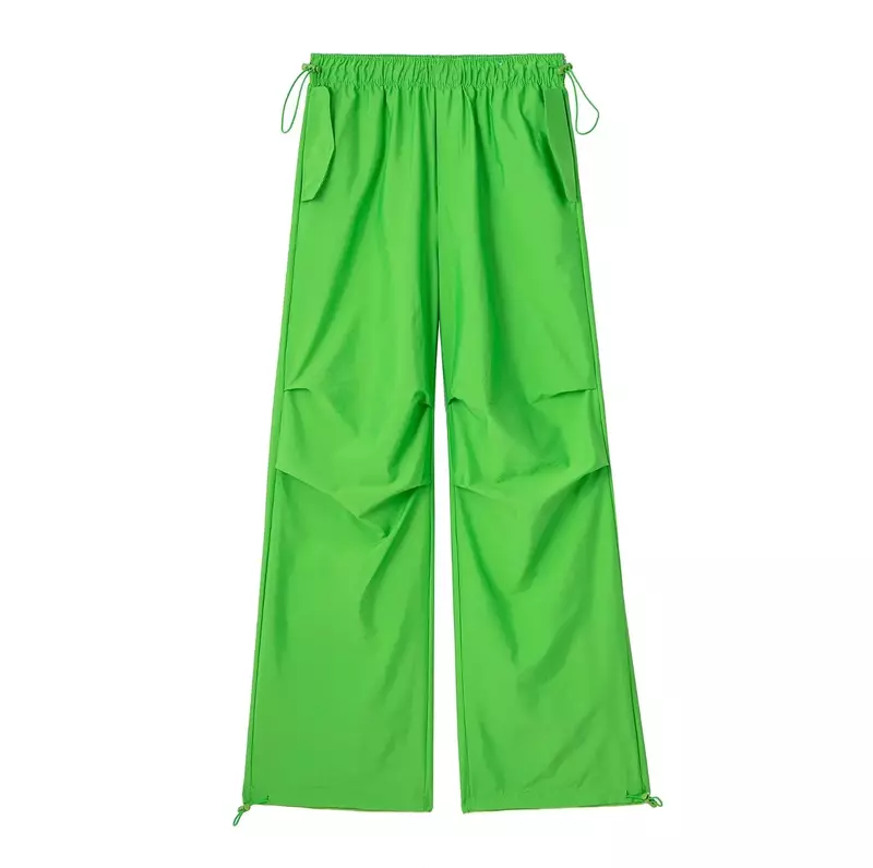 Pantalones de nailon para correr para Mujer, pantalón de cintura alta elástica con cordón, Estilo Vintage, a la moda, novedad de 2023