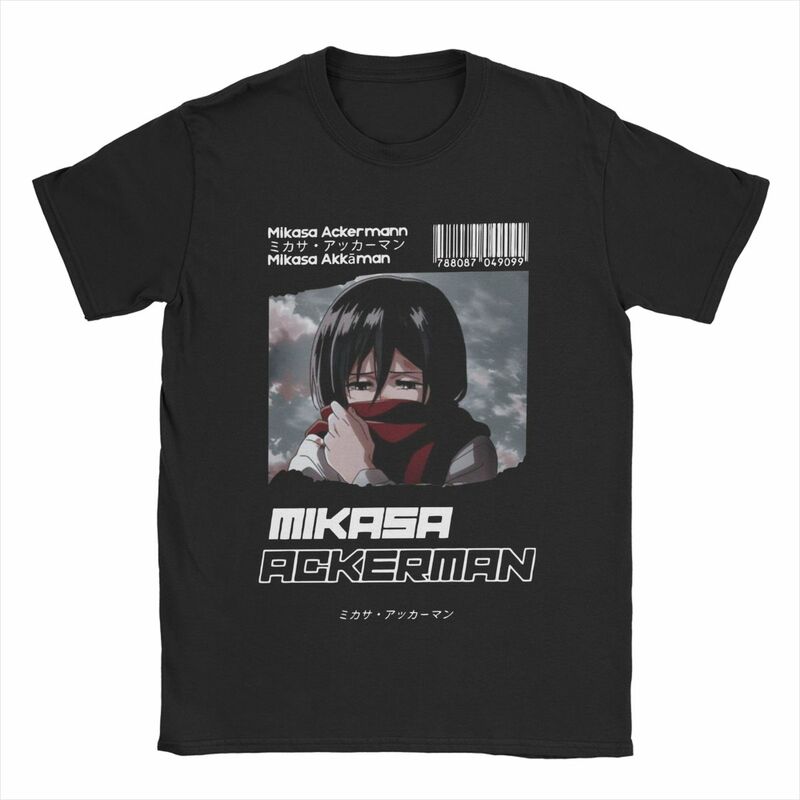 Koszulki męskie Mikasas Ackermans AOT Hipster 100% bawełniana koszulka z krótkim rękawem Anime okrągłe ubranie z kołnierzykiem 4XL 5XL