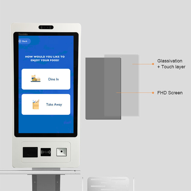 TouchWo 27 32 inch Windows/Android System Capacitive Touch Screen All In One Pc Self Service Ticket/Payment/Ordering Kiosk