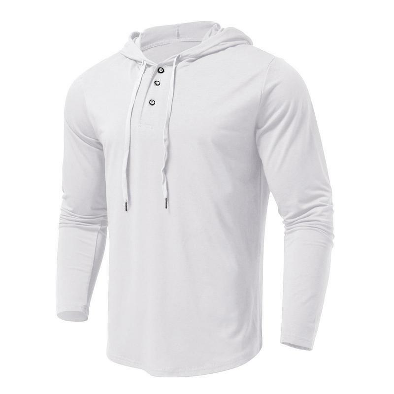 Sportliche Kapuzen pullis für Herren mit fester Kapuze und langem Ärmel und leichtem Sport-Hoodie-Shirt mit Knopf hals und Vorderseite