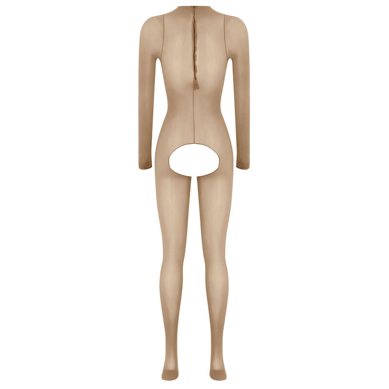 Bodysuit sexy de crotch aberto feminino, meias transparentes, macacão transparente, terno de corpo inteiro, lingerie com zíper