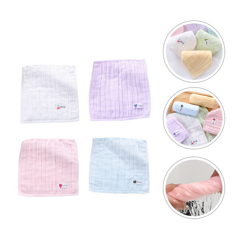 Pañuelo cuadrado de gasa para niños, toalla de limpieza facial, Color aleatorio, 4 piezas