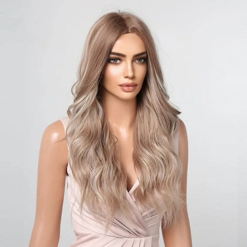 SNQP Wig rambut keriting panjang 28 inci Wig gaya baru untuk Wig panjang serat rambut tahan panas pesta Cosplay harian wanita