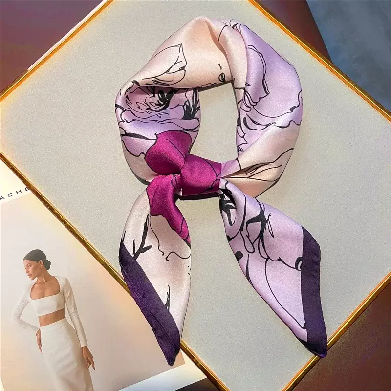 Pañuelo cuadrado de seda con estampado para mujer, pañuelo de satén para la cabeza, Hijab, chal femenino, pañuelo para el pelo, para la mano y la muñeca, 2022