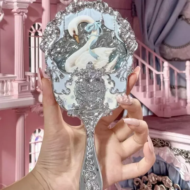 Cermin Makeup portabel, angsa, balet, dekorasi meja kamar perempuan, cermin rias portabel untuk hadiah ulang tahun teman