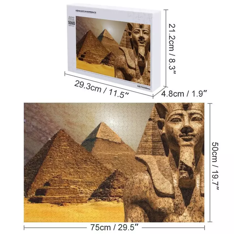 Pirâmide egípcia e estátua do faraó quebra-cabeça, presentes personalizados, nome de madeira, obras de arte q