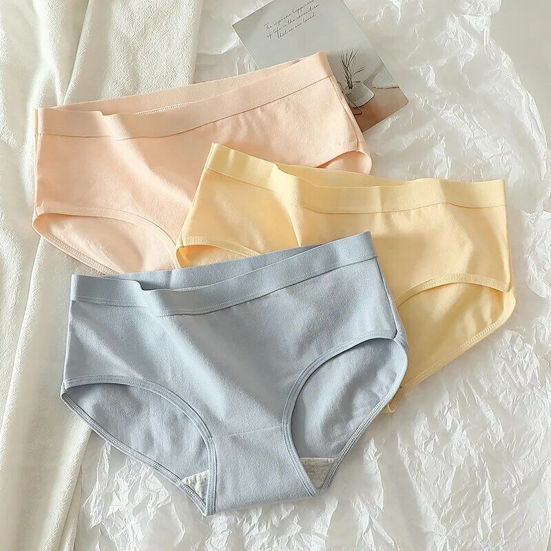 Summer thin cotton comfortable antibacterial breathable cotton crotch waist abdomen Japanese girl solid color ladies briefs.
