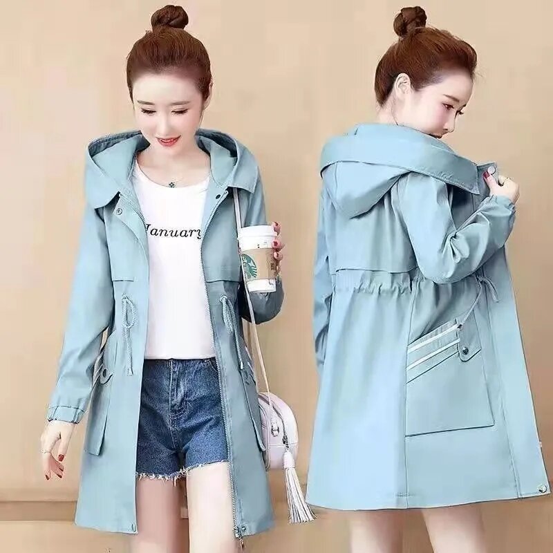 Trench Coat Womens Clothing 2024 New Long Loose Versatile Windbreaker Jacket Female Spring Autumn Slim Hooded Outerwear Top