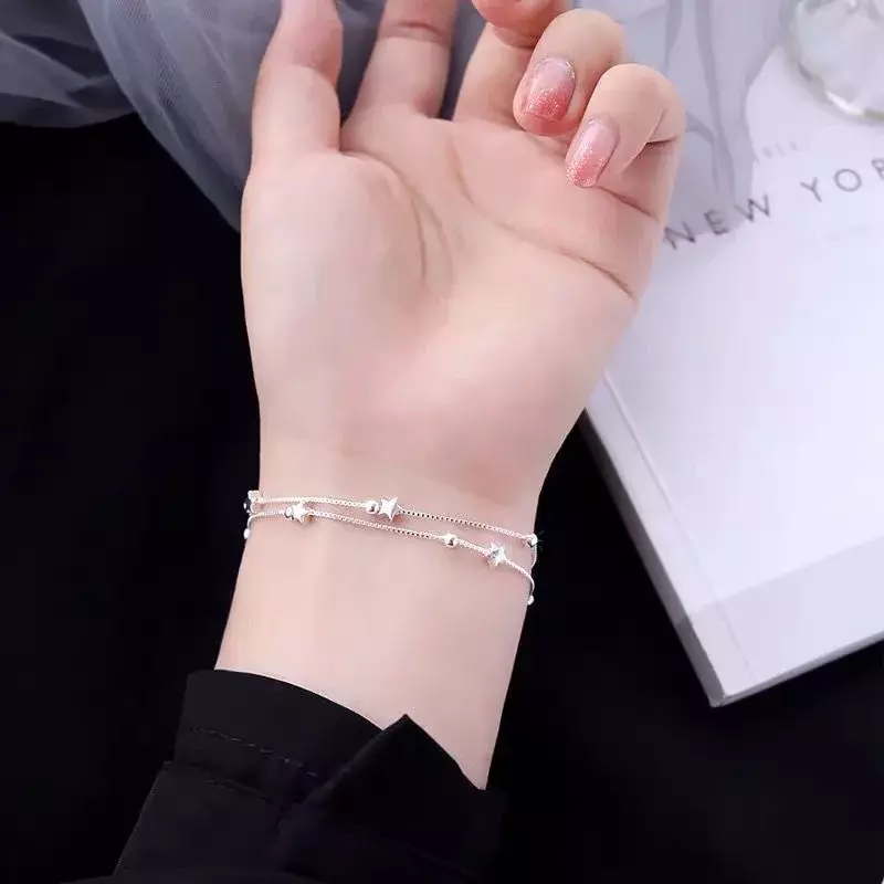 Luxus heiß versilbert Charm Stars Armbänder für Frauen Mode Party Hochzeit Verlobung Schmuck Geschenke 20cm 8inch