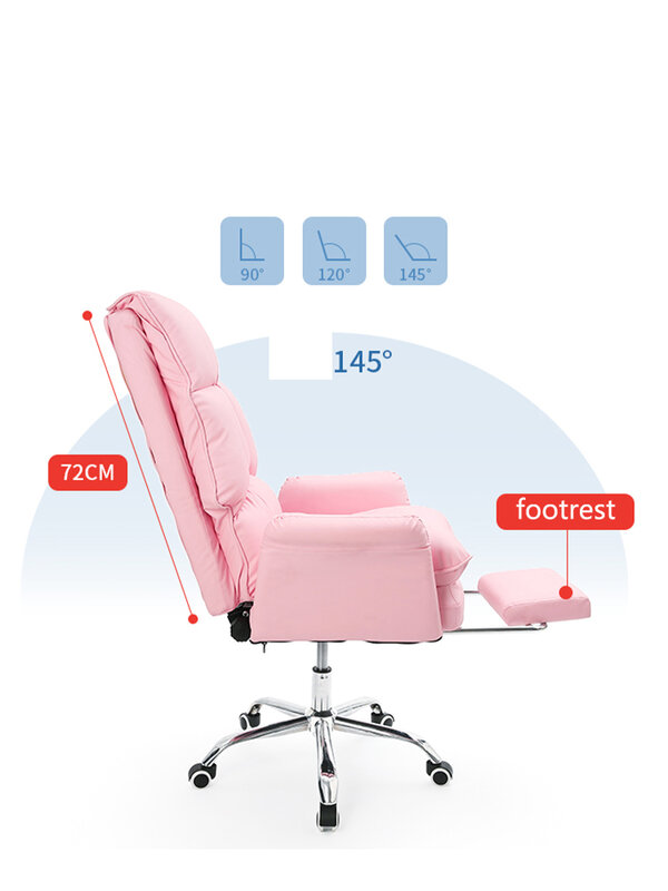 Cadeira de couro PU com pés, cadeira rosa do computador de escritório confortável e macia, cadeira do gamer, reclinável giratória, novo, 2022, rosa