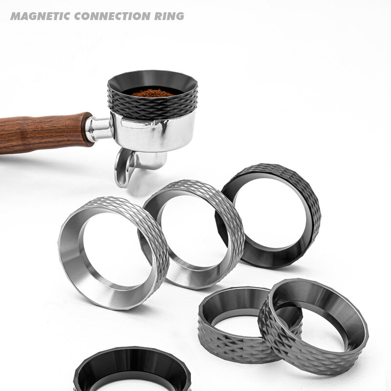 แหวนผงกาแฟเอสเปรสโซ่ขนาด51มม./53มม./58มม. ที่จับแม่เหล็กแหวนป้องกันการบินเครื่องมือทำกาแฟผงผ้า