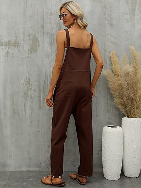 Wide Leg Jumpsuit Women Sleeveless Twisted Knot Cotton Linen Strappy Pants with Pockets Casual Solid Suspender Overalls Rompers