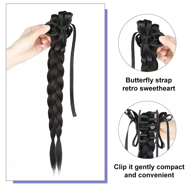 Braid Female Ponytail Millennial Bow Grip Style Boxing Braid Braided Synthetic Ponytail