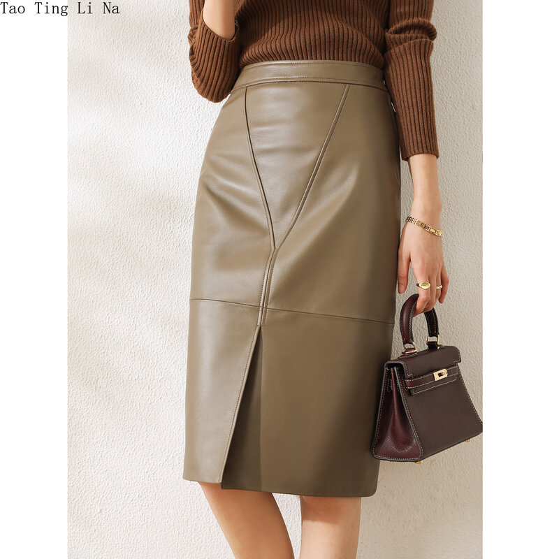 2022 Genuine Leather Skirt Autumn and Winter New High Waist, Thin, Hip-length Skirt, Mid-length Skirt for Women G4