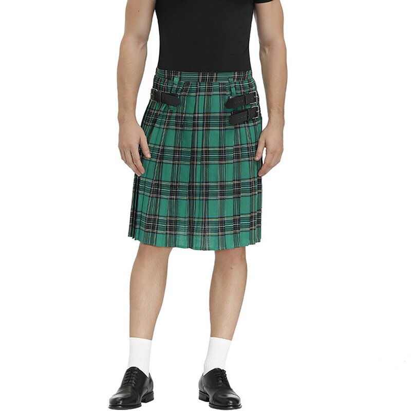 Gonna Vintage Casual moda uomo gonna a pieghe con cintura a contrasto scozzese in stile scozzese costumi tradizionali per spettacoli teatrali
