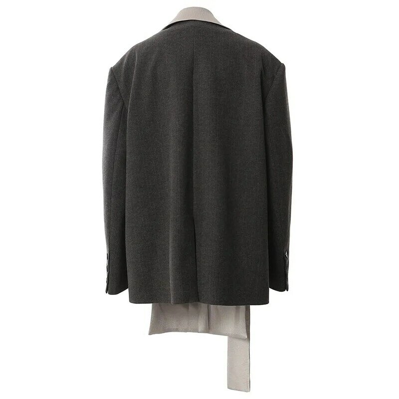 Spleißen abnehmbare Frauen Anzug Kerbe Revers Schnür oberteile glamourös grau ein Knopf Baumwolle Langarm Blazer Neuankömmling auf Lager