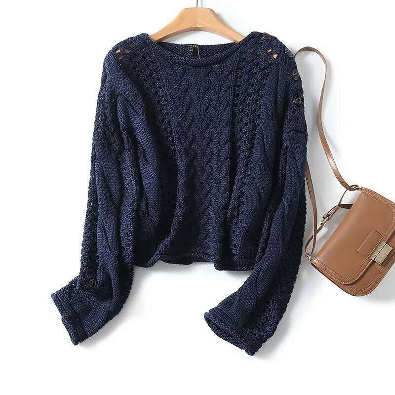 New women's French style hollow out short sweater knitted sweater