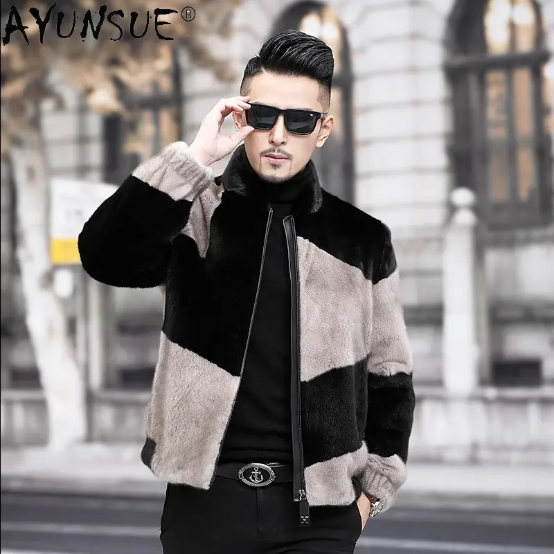 AYUNSUE Men Jacket Thick 2020 Men's Clothing Winter Mens Jackets Velvet Real Mink Coat Short Male Clothes Ropa Hombre LXR413
