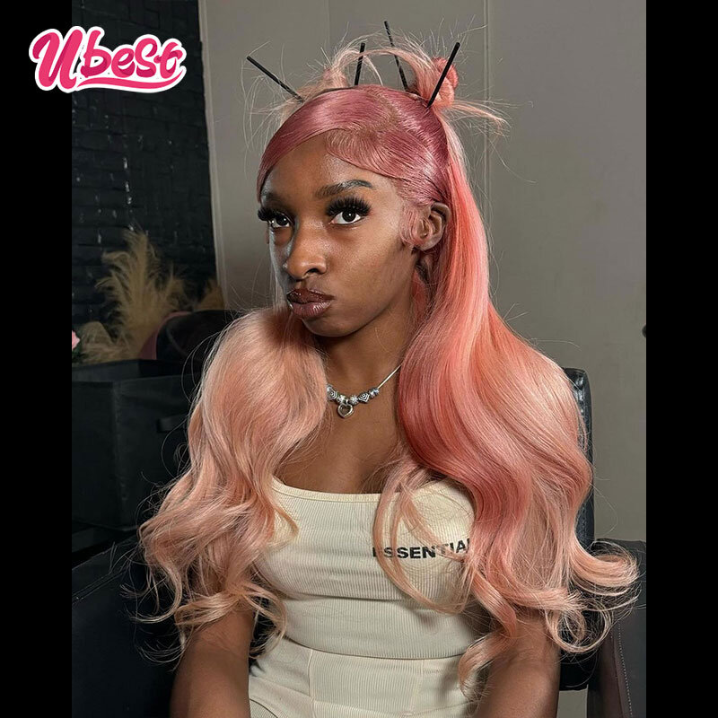 13x6 Ombre Peach pink Color Body Wave Lace Front Human Hair Wig 200% Brazilian Body Wave Transparen Lace Frontal Wig For Women