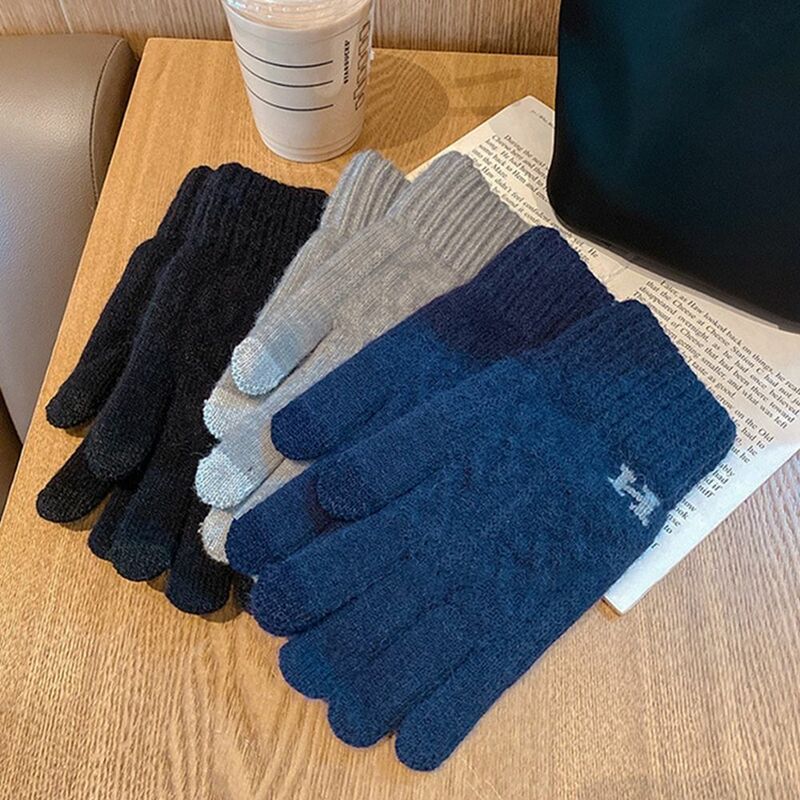 High Quality Wool Men Knitted Gloves Fashion Solid Color Keep Warm Mittens Touch Screen Fleece Gloves Riding Driving