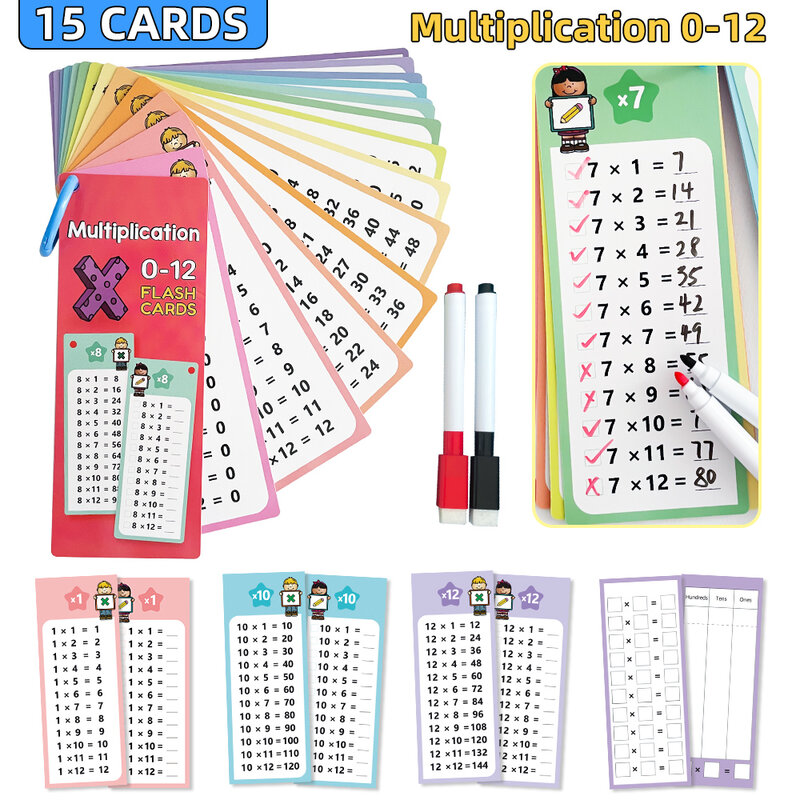 15 kartu kartu perkalian matematika 0-12 operasi berpikir bantuan pembelajaran perlengkapan siswa kartu permainan matematika menulis berulang