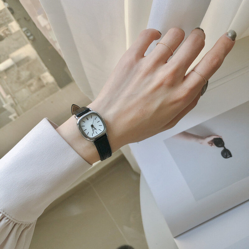Montres de luxe élégantes pour femmes, montre-bracelet simple et vintage, bracelet en cuir, cadran carré