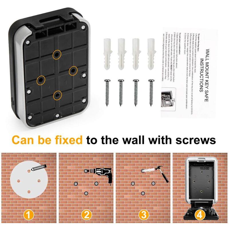 Caja de Seguridad para llaves montada en la pared, Mini caja de almacenamiento para llaves, caja de bloqueo con combinación de 4 dígitos, cubierta impermeable para uso en exteriores