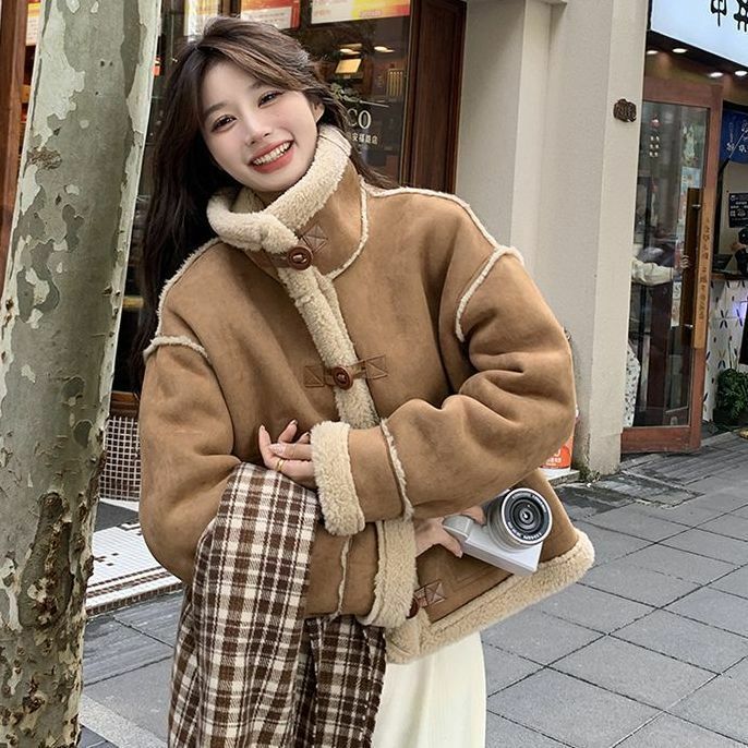 Популярное пальто из овечьей шерсти с воротником-стойкой для женщин зимняя ветрозащитная теплая Корейская новая утолщенная свободная Меховая куртка