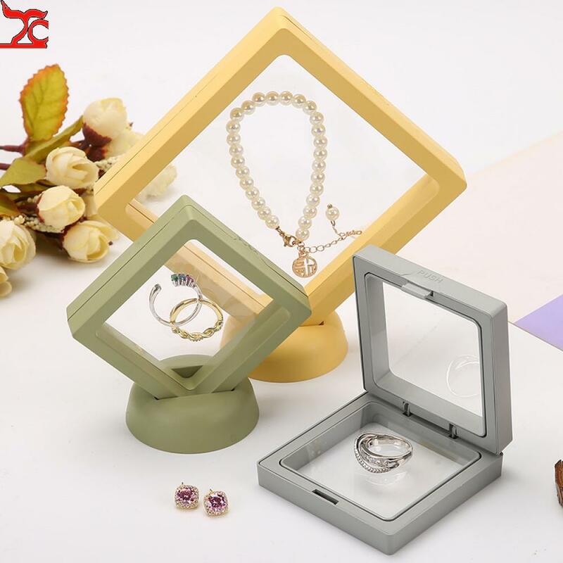 Kotak penyimpanan perhiasan Film Pe 10 buah/set, kotak penyimpanan perhiasan liontin gelang tahan debu, kotak kemasan 3D, bingkai permata Gratis mengambang 14C