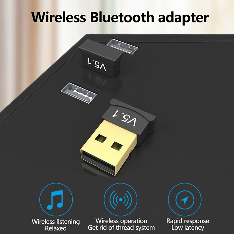 Adaptor USB Nirkabel Bluetooth 5.1 Adaptor Penerima Musik Pemancar Bluetooth untuk Laptop PC