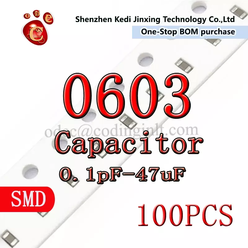 100 Uds 0603 condensador 100V 10pF-100nF métrica 1608