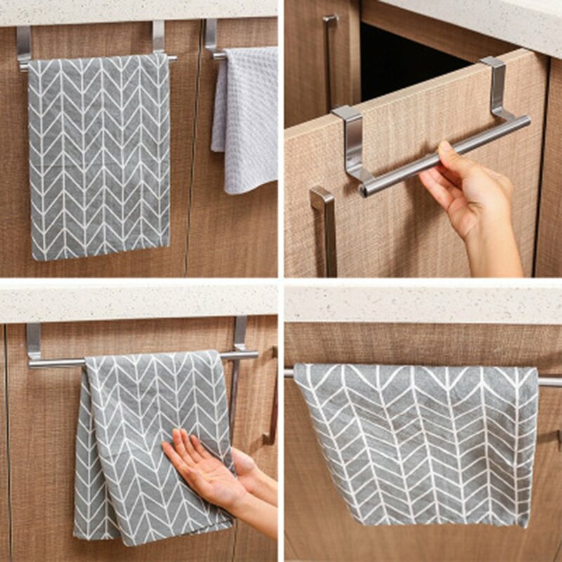 Hot Sale Stainless Steel Single Towel Rack Kitchen Non-Perforated Towel Hanging Rod Cabinet Door Back Rag Hanger wholesale New