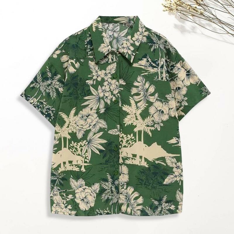 Modny letnia koszula naszyta kieszeń szybkoschnący koszula hawajska lato kwiatowy nadruk liści koszula hawajska