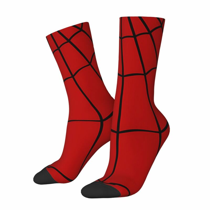 Kaus kaki senang untuk pria, hadiah kasual kaus kaki Crew motif pola kualitas Harajuku merah jaring laba-laba