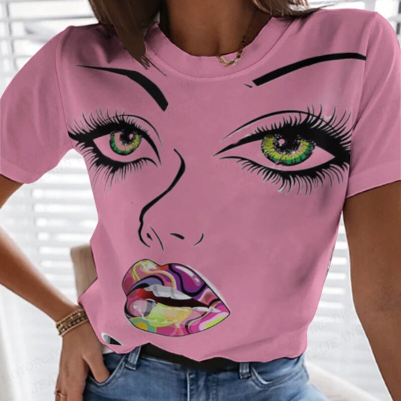 女性用半袖Tシャツ,3Dプリント,ファッショナブル