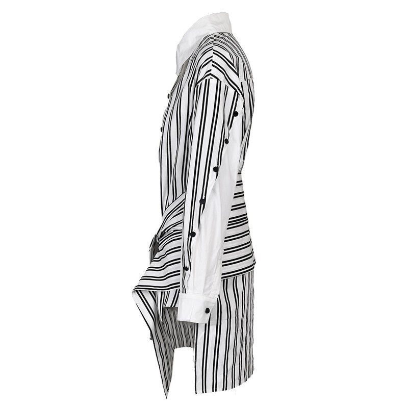Striped Women's Shirt Dress Autumn 2024 Lace Up Designer Long Sleeves Casual INS Fashion Streetwear Shirt Skirt 100% Real Photo