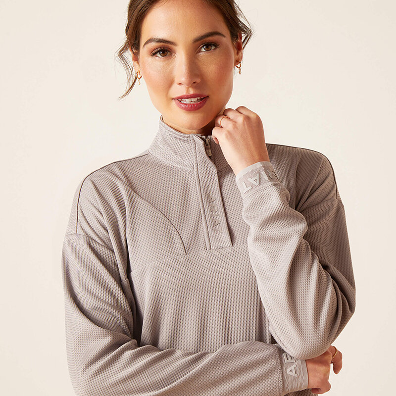 Ariat เสื้อสเวตเตอร์มีซิปสำหรับผู้หญิง, เสื้อยืดแขนยาวน้ำหนักเบาสำหรับกีฬาสำหรับผู้หญิงเสื้อสวมหัวป้องกันแสงแดด UPF 50