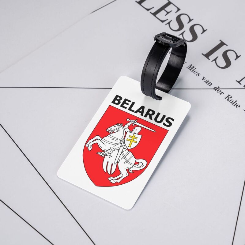 Etiqueta de equipaje con bandera de Pogonya de Bielorrusia, etiqueta de identificación con tarjeta de nombre, símbolo de reconocimiento de personas de Bielorrusia, cubierta de privacidad, bolsa de viaje, Maleta