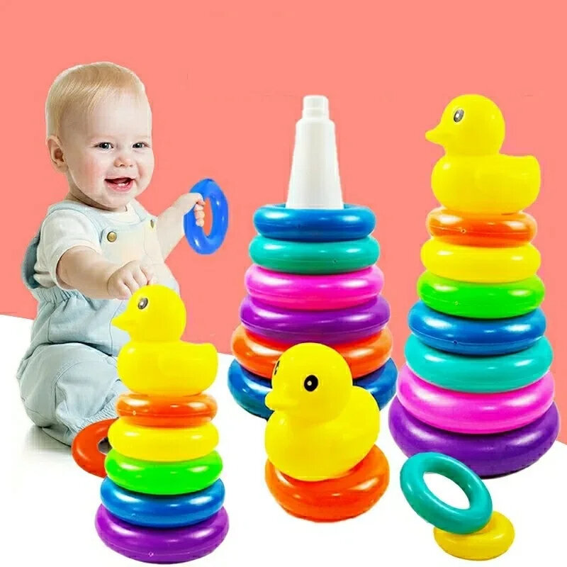 Juguete Montessori de apilamiento de Torre arcoíris, juego de anidación de cognición de Color, motricidad fina para bebé, juguetes educativos