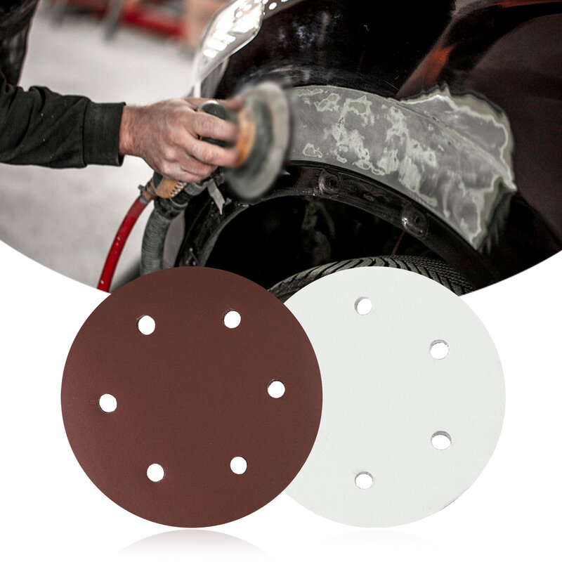 Papel de lija abrasivo, disco de 6 agujeros, gancho y bucle, 40 ~ 225, accesorios para herramientas de pulido, 5 piezas, 9 pulgadas/2000mm