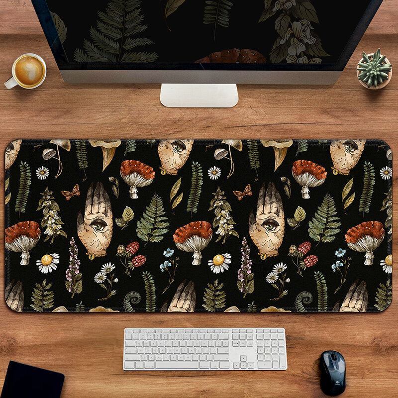 Cute Gaming Deskmat Vintage Mouse Pad Botanical Mousepad Plants Wild Mushroom Flowers, Large Keyboard Pc Laptop Decor Deskpad