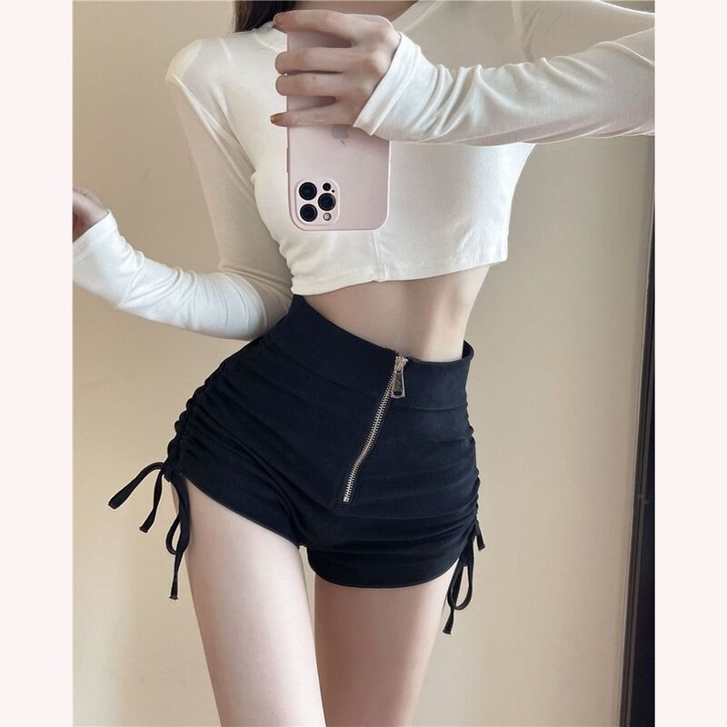 Casual High Waisted Hot Shorts Side Straps All-match Short Pants Ruched Women's Board Shorts 2024
