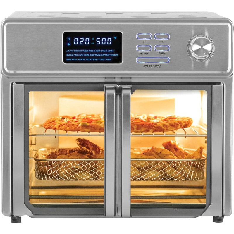 Friteuse à air, four grille-pain et friteuse à air Chlor-21 préréglages jusqu'à 500 degrés, comprend 9 accessoires et livre de cuisson, friteuse à air