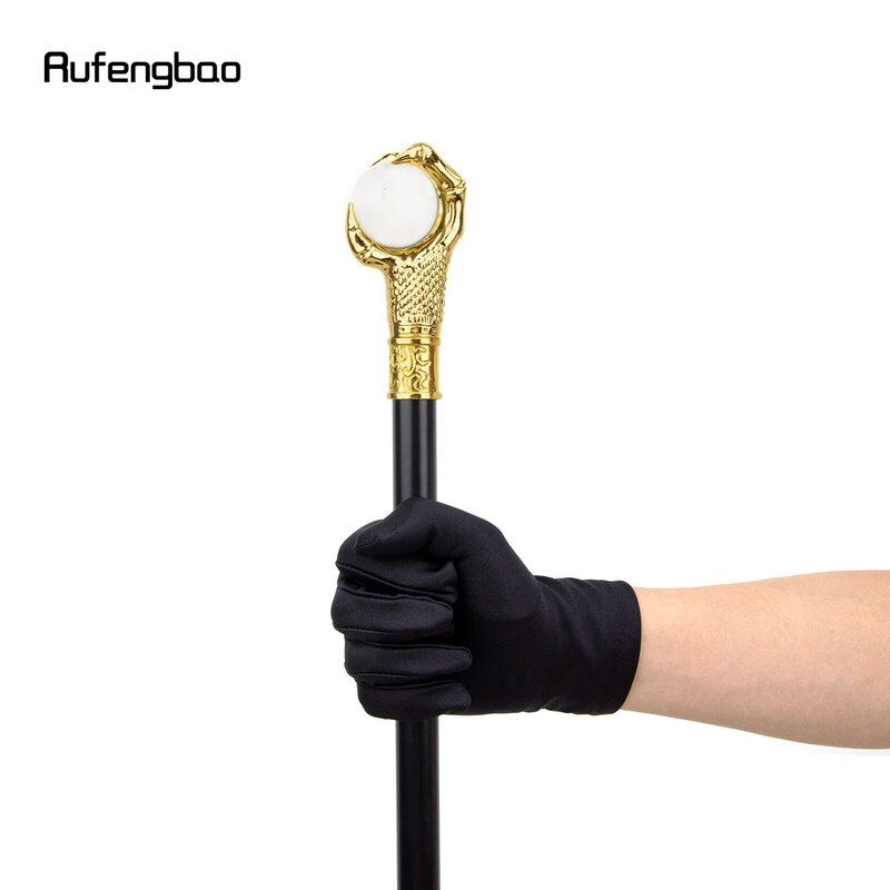 Golden Dragon Claw Grasp Glass Ball Single Joint Walking Stick with Hidden Plate Self Defense Cane Plate Cosplay Crosier 93cm